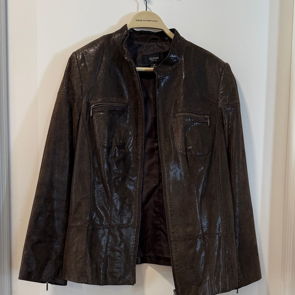 Leather snake skin Brown Leather Jacket